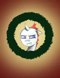 Size: 2550x3300 | Tagged: artist:flutterluv, bust, changeling, christmas wreath, derpibooru import, pharynx, portrait, safe, sneer, solo, wreath