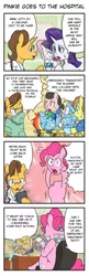 Size: 388x1200 | Tagged: 4koma, artist:wakyaot34, comic, derpibooru import, doctor horse, doctor stable, headless, japanese reading order, modular, pinkie being pinkie, pinkie pie, rainbow dash, rarity, safe, sweetie belle, translation