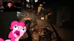 Size: 1262x712 | Tagged: derpibooru import, faze jev, game, irl, photo, pinkie pie, ponies in real life, reaction, resident evil 7, screaming, semi-grimdark