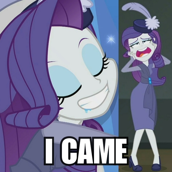 Size: 2048x2048 | Tagged: suggestive, derpibooru import, edit, edited screencap, screencap, rarity, equestria girls, equestria girls series, rarity investigates: the case of the bedazzled boot, amethyst, cropped, cyoar, drool, gem, i came, image macro, implied orgasm, meme, rarity investigates (eqg): applejack