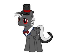 Size: 565x500 | Tagged: safe, artist:trojan-pony, derpibooru import, oc, unofficial characters only, pegasus, pony, animated, bowtie, hat, hoof hold, pegasus oc, pose, red eyes, simple background, solo, top hat, white background, wings