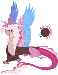 Size: 990x1295 | Tagged: artist:bijutsuyoukai, derpibooru import, draconequus, draconequus oc, female, hybrid, interspecies offspring, oc, oc:cherub, offspring, parent:discord, parent:princess celestia, parents:dislestia, prone, reference sheet, safe, solo, unofficial characters only