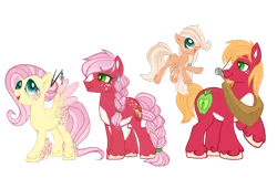 Size: 1023x701 | Tagged: safe, artist:aquadove, derpibooru import, big macintosh, fluttershy, oc, oc:maple, oc:pink lady, family, female, fluttermac, male, offspring, parent:big macintosh, parent:fluttershy, parents:fluttermac, shipping, simple background, straight, transparent background