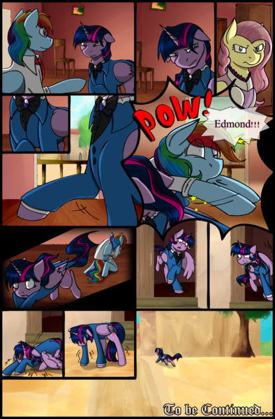 Size: 1280x1947 | Tagged: safe, artist:stuflox, derpibooru import, fluttershy, rainbow dash, twilight sparkle, twilight sparkle (alicorn), alicorn, pony, comic:the count of monte rainbow, the count of monte rainbow, clothes, comic, dusk shine, mondego, monsparkle, rainbow blitz, rainbow dantes, rule 63, shycedes, the count of monte cristo