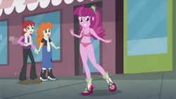 Size: 1276x718 | Tagged: suggestive, derpibooru import, edit, edited edit, edited screencap, editor:ah96, editor:slayerbvc, screencap, cheerilee, golden hazel, nolan north, equestria girls, life is a runway, rainbow rocks, belly button, boots, bra, breasts, cleavage, clothes, frilly underwear, high heel boots, panties, pink underwear, polka dot underwear, shoes, underwear, underwear edit