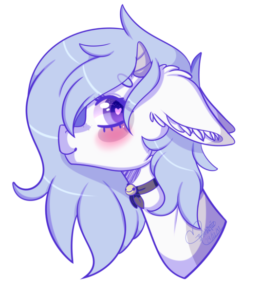 Size: 1907x2143 | Tagged: safe, artist:honeybbear, derpibooru import, oc, oc:rin, unofficial characters only, pony, bell, bell collar, blushing, bust, collar, female, heart eyes, horns, mare, portrait, simple background, solo, transparent background, wingding eyes