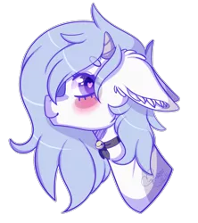 Size: 1907x2143 | Tagged: safe, artist:honeybbear, derpibooru import, oc, oc:rin, unofficial characters only, pony, bell, bell collar, blushing, bust, collar, female, heart eyes, horns, mare, portrait, simple background, solo, transparent background, wingding eyes