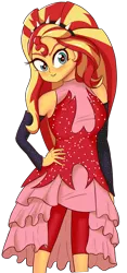 Size: 1401x3000 | Tagged: safe, artist:nin10ja, derpibooru import, sunset shimmer, equestria girls, equestria girls series, forgotten friendship, alternate hairstyle, clothes, cute, dress, female, hand on hip, headband, simple background, solo, super ponied up, transparent background