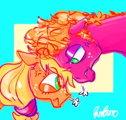 Size: 978x933 | Tagged: safe, artist:burrburro, derpibooru import, applejack, big macintosh, earth pony, pony, angry, fight, glare, headbutt, needs more saturation, sibling rivalry, snorting