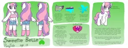 Size: 5520x2080 | Tagged: safe, artist:synnibear03, derpibooru import, sweetie belle, oc, oc:ponytale sweetie belle, anthro, comic:ponytale, alternate universe, belly button, midriff, reference sheet, solo, sweetie belle's magic, undertale, water magic