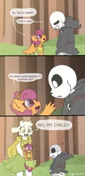 Size: 2124x4396 | Tagged: anthro, artist:synnibear03, clothes, comic, comic:ponytale, crossover, derpibooru import, dress, oc, oc:ponytale scootaloo, reapertale, reapertale scootaloo, safe, sans (undertale), scootaloo, toriel, undertale