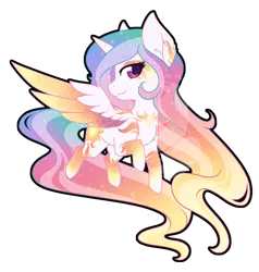 Size: 750x789 | Tagged: safe, artist:fuyusfox, derpibooru import, princess celestia, alicorn, pony, chibi, colored wings, ethereal mane, female, gradient hooves, gradient mane, gradient wings, looking at you, mare, rainbow power, rainbow power-ified, simple background, solo, starry mane, starry wings, transparent background