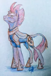 Size: 2643x3912 | Tagged: safe, artist:ingabygvh, derpibooru import, fizzlepop berrytwist, tempest shadow, pony, unicorn, my little pony: the movie, broken horn, smiling, smirk, solo, traditional art