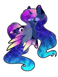 Size: 750x1000 | Tagged: safe, artist:fuyusfox, derpibooru import, princess luna, alicorn, pony, colored wings, ethereal mane, female, galaxy mane, gradient hooves, gradient wings, mare, rainbow power, rainbow power-ified, simple background, solo, starry wings, transparent background, watermark