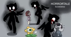 Size: 2406x1281 | Tagged: anthro, artist:synnibear03, blood, comic:ponytale, derpibooru import, flowey, frisk, horrortale, horrortale scootaloo, oc, oc:ponytale scootaloo, sans (undertale), scootaloo, semi-grimdark, undertale