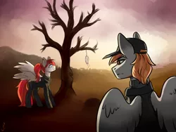 Size: 1600x1200 | Tagged: artist:serodart, derpibooru import, dreamcatcher, fallout equestria, female, male, oc, oc:unnamed pegasus, safe, tree, unofficial characters only, wasteland