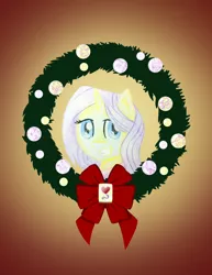 Size: 2550x3300 | Tagged: safe, artist:flutterluv, derpibooru import, lily lace, pony, unicorn, bust, christmas wreath, female, grin, mare, portrait, smiling, solo, wreath