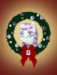 Size: 2550x3300 | Tagged: safe, artist:flutterluv, derpibooru import, inky rose, pegasus, pony, bust, christmas wreath, female, mare, portrait, solo, wreath