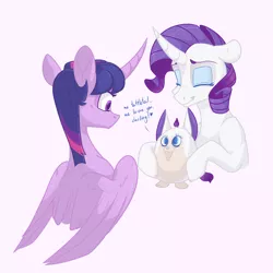 Size: 2000x2000 | Tagged: safe, artist:ogaraorcynder, derpibooru import, rarity, twilight sparkle, twilight sparkle (alicorn), alicorn, pony, unicorn, rartwi, curved horn, darling, eyes closed, female, furby, lesbian, mare, rarilight, shipping, smiling, speech, tattletail