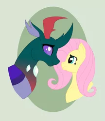 Size: 2416x2800 | Tagged: artist:adevonfeather, changedling, changeling, crack shipping, derpibooru import, fluttershy, pharynx, pharynxshy, prince pharynx, safe, shipping