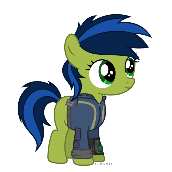 Size: 6000x6000 | Tagged: absurd resolution, artist:suramii, clothes, derpibooru import, fallout equestria, fallout equestria: project horizons, female, filly, oc, oc:scotch tape, pipbuck, safe, simple background, solo, transparent background, unofficial characters only, vector