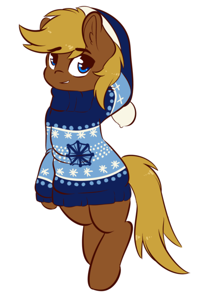 Size: 3262x4487 | Tagged: safe, artist:wickedsilly, derpibooru import, oc, oc:6pony66, unofficial characters only, pony, arm behind head, bipedal, christmas, clothes, hat, holiday, santa hat, simple background, snow, snowflake, solo, sweater, transparent background