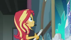 Size: 1280x720 | Tagged: safe, derpibooru import, screencap, sunset shimmer, all the world's off stage, equestria girls, equestria girls series, director shimmer, female, solo