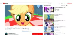 Size: 1233x590 | Tagged: safe, derpibooru import, edit, applejack, derpy hooves, starlight glimmer, trixie, earth pony, pegasus, pony, unicorn, smile hd, equestria girls, mirror magic, spoiler:eqg specials, english, exploitable meme, fake, food, german, hearts and hooves day, jam, meme, queen derpy, smiling, text, top 10, video, watchmojo.com, youtube