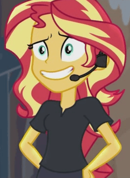 Size: 262x358 | Tagged: safe, derpibooru import, screencap, sunset shimmer, equestria girls, equestria girls series, opening night, animated, female, grin, microphone, nervous, nervous grin, opening night: sunset shimmer, smiling, solo