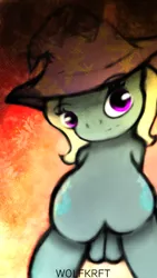 Size: 480x852 | Tagged: safe, artist:wolfkrft, derpibooru import, edit, trixie, pony, unicorn, bipedal, both cutie marks, clothes, female, hands behind back, hat, magic, mare, modern art, optical illusion, revision, signature, solo, trixie's hat, uncanny valley, wat
