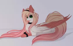 Size: 1024x651 | Tagged: safe, artist:little-sketches, derpibooru import, oc, oc:akarui sakura, unofficial characters only, pegasus, pony, chest fluff, choker, fluffy, hairband, sitting, wristband