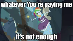 Size: 1272x716 | Tagged: safe, derpibooru import, edit, edited screencap, screencap, rainbow dash, equestria girls, equestria girls series, opening night, clothes, costume, fairy bootmother, image macro, majestic as fuck, meme, rainbow dash always dresses in style, school play