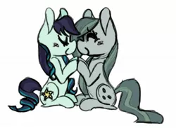 Size: 1593x1167 | Tagged: safe, artist:bubba8608, derpibooru import, coloratura, marble pie, earth pony, pony, boop, crack shipping, cute, eyes closed, female, lesbian, marblebetes, marbleratura, mare, mutual booping, noseboop, rara, rarabetes, shipping, simple background, white background