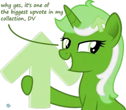 Size: 2000x1740 | Tagged: safe, artist:arifproject, derpibooru import, oc, oc:upvote, ponified, unofficial characters only, pony, derpibooru, derpibooru ponified, dialogue, grin, holding, meta, simple background, smiling, solo, transparent background, upvote, vector