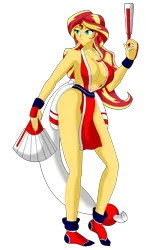 Size: 2145x3482 | Tagged: suggestive, artist:nekohybrid, derpibooru import, sunset shimmer, equestria girls, ami koshimizu, breasts, busty sunset shimmer, clothes, commission, cosplay, costume, crossover, female, king of fighters, mai shiranui, panties, red underwear, simple background, solo, solo female, transparent background, underwear, voice actor joke