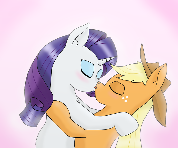 Size: 1200x1000 | Tagged: safe, artist:eulicious, derpibooru import, applejack, rarity, blushing, eyes closed, female, hug, kissing, lesbian, rarijack, shipping