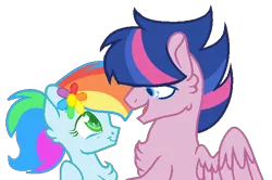 Size: 596x396 | Tagged: safe, artist:thesmall-artist, derpibooru import, oc, oc:speed dash, oc:star shield, unofficial characters only, pegasus, pony, female, male, mare, not rainbow dash, offspring, parent:rainbow dash, parent:soarin', parents:soarindash, rainbow hair, simple background, stallion, transparent background