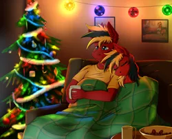 Size: 2600x2100 | Tagged: anthro, artist:twotail813, blanket, brother and sister, christmas, christmas tree, cookie, cute, derpibooru import, female, food, happy new year, happy new year 2018, holiday, male, oc, oc:gear, oc:twotail, rcf community, safe, tree, unofficial characters only