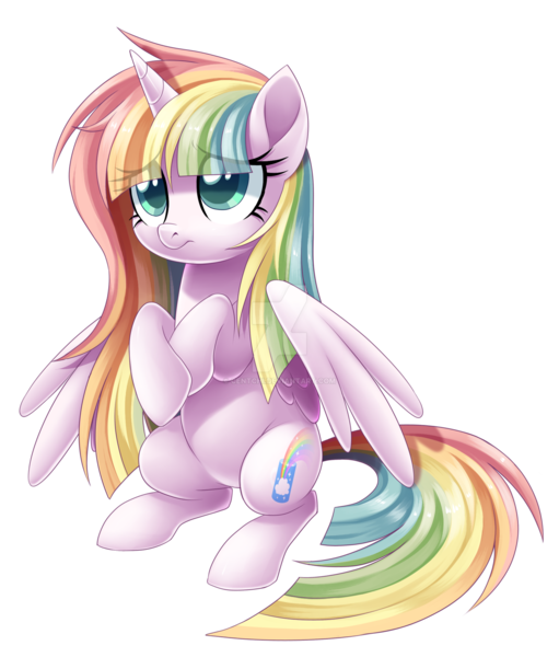 Size: 1600x1880 | Tagged: safe, artist:centchi, derpibooru import, oc, oc:sweet dreams, unofficial characters only, alicorn, pony, alicorn oc, female, mare, rainbow hair, simple background, sitting, solo, transparent background, watermark