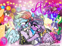 Size: 768x576 | Tagged: safe, artist:flashlighttwi, derpibooru import, applejack, fluttershy, pinkie pie, rainbow dash, rarity, twilight sparkle, twilight sparkle (alicorn), alicorn, blushing, crown, ear piercing, female, flutterpie, jewelry, lesbian, piercing, rarijack, regalia, shipping, twidash