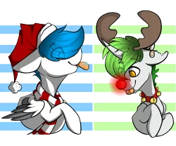 Size: 6000x5000 | Tagged: safe, artist:hellishprogrammer, derpibooru import, oc, oc:jeremy, oc:michael, unofficial characters only, pegasus, pony, unicorn, absurd resolution, antlers, clothes, male, red nose, reindeer antlers, scarf, stallion, tongue out