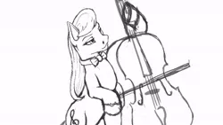 Size: 662x373 | Tagged: artist:wwredgrave, black and white, derpibooru import, female, grayscale, mare, monochrome, musical instrument, musician, octavia melody, playing, safe, sketch, solo, violence, violin
