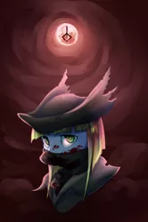 Size: 1500x2254 | Tagged: artist:ghst-qn, bloodborne, blood moon, bust, crossover, derpibooru import, full moon, hunter, moon, oc, oc:melon drop, portrait, safe, solo, unofficial characters only