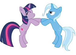 Size: 5771x4159 | Tagged: safe, artist:bigccv, derpibooru import, trixie, twilight sparkle, pony, unicorn, absurd resolution, female, lesbian, mare, rearing, shipping, simple background, transparent background, twixie, unicorn twilight, vector