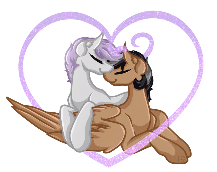 Size: 4027x3193 | Tagged: safe, artist:amazing-artsong, derpibooru import, oc, oc:artsong, oc:thespia, unofficial characters only, pony, cute, female, heart, lesbian, nuzzling, oc x oc, shipping, simple background, transparent background