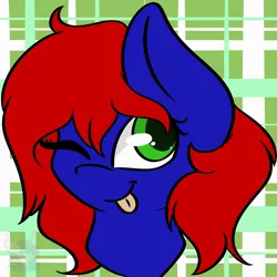 Size: 960x960 | Tagged: safe, artist:melonzy, derpibooru import, oc, oc:shrapnel, unofficial characters only, ;p, bust, commission, cute, one eye closed, portrait, simple background, smiling, tongue out, wink