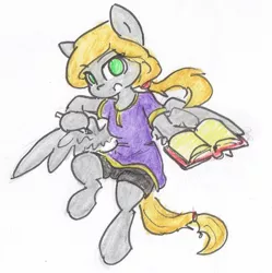 Size: 856x858 | Tagged: artist:spheedc, book, clothes, derpibooru import, female, mare, oc, oc:scarlet sky, pegasus, safe, semi-anthro, simple background, solo, traditional art, unofficial characters only, white background