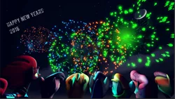 Size: 1287x725 | Tagged: safe, artist:jojobibou, derpibooru import, applejack, fizzlepop berrytwist, fluttershy, pinkie pie, rainbow dash, rarity, tempest shadow, twilight sparkle, pony, my little pony: the movie, 3d, fireworks, happy new year 2018, mane six, source filmmaker