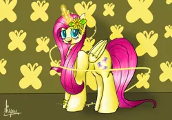 Size: 3000x2100 | Tagged: safe, artist:aiyanmanno, derpibooru import, fluttershy, alicorn, pony, alicornified, flower, flower in hair, fluttercorn, high res, magic, race swap, solo