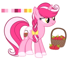 Size: 2510x2102 | Tagged: safe, artist:elskafox, derpibooru import, oc, unofficial characters only, unicorn, basket, food, reference sheet, solo, strawberry